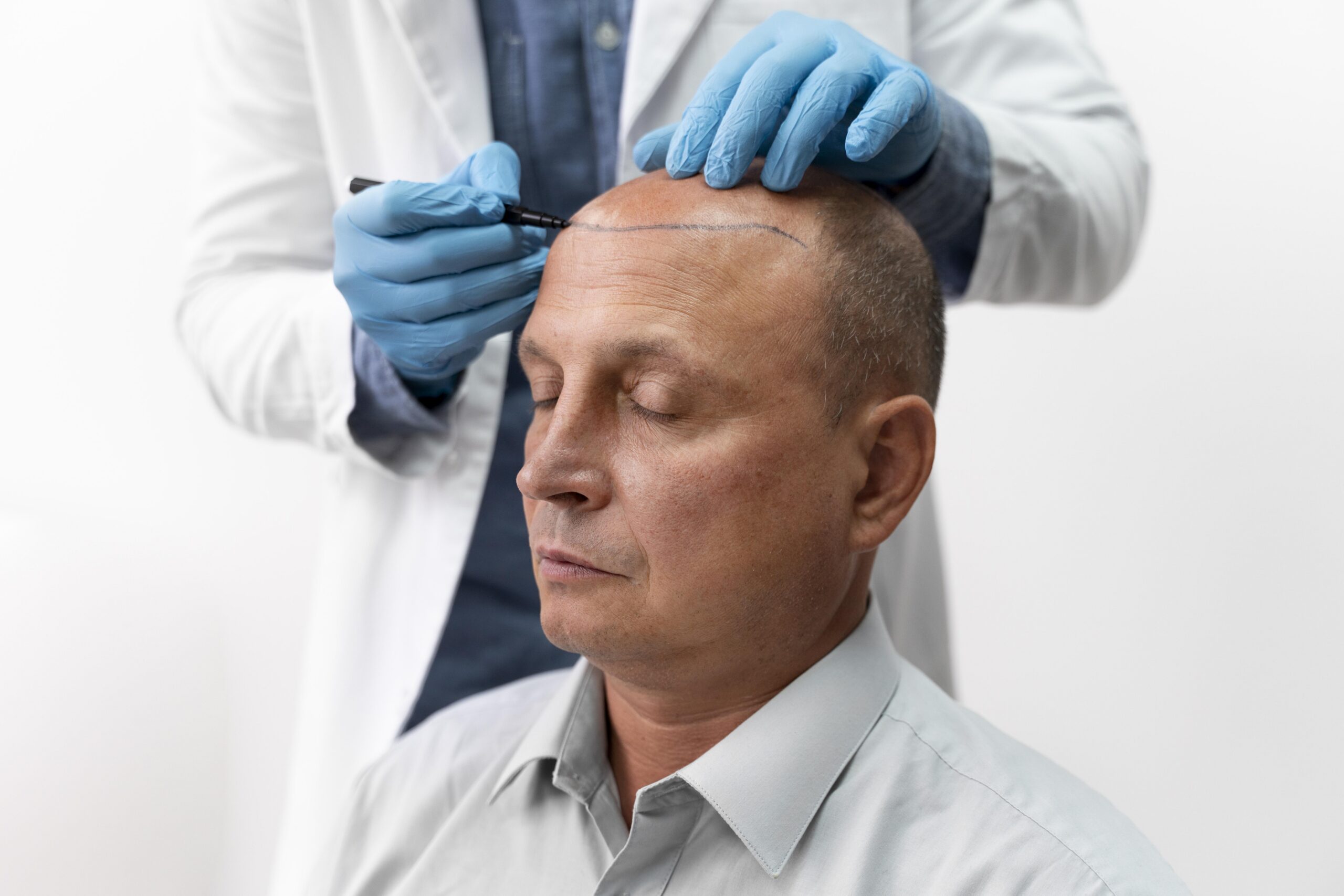 Homme passant par un processus-d-extraction d'unité folliculaire